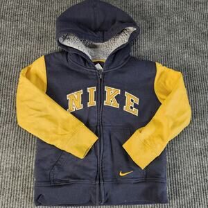 Nike Hoodie Youth 6 Navy Yellow Sherpa Lined Full Zip Sweatshirt Jacket Swoosh‎